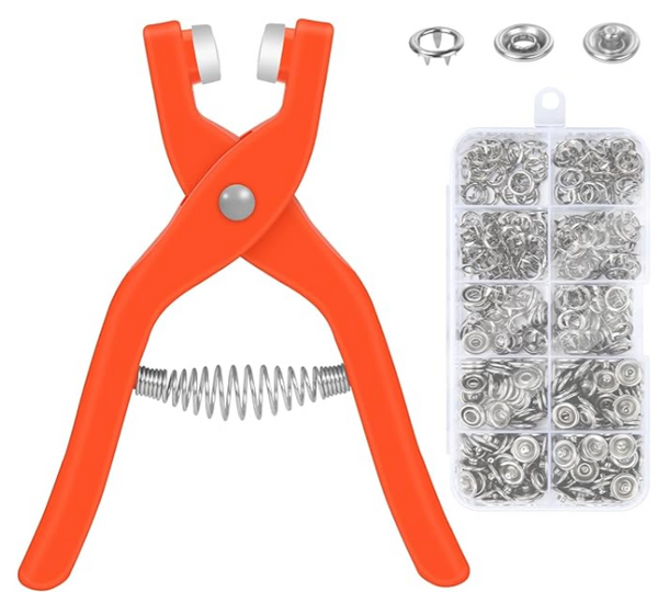Tich Button Machine Plier Set with 25 Plastic Snap Buttons — Easy Press & Fast Attachment