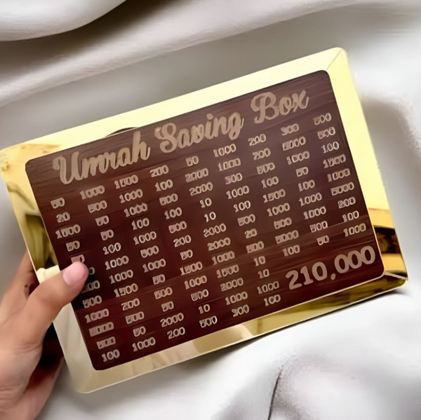 Premium Wooden Umrah Saving Box – Save PKR 210,000 in 280 Days