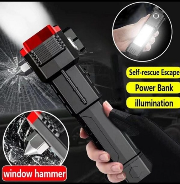 Rechargeable Tactical LED Flashlight & Power Bank with Safety Hammer