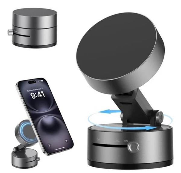 Magnetic Wireless Phone Holder with Foldable Suction Mount